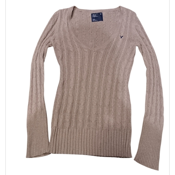 American Eagle Outfitters Sweaters - Y2k American Eagle Outfitters Women's Beige V-Neck Sweater